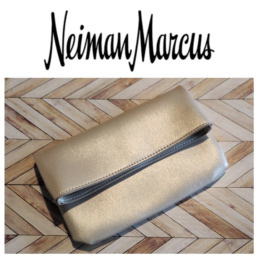 Gold Leather Clutch by Neiman Marcus